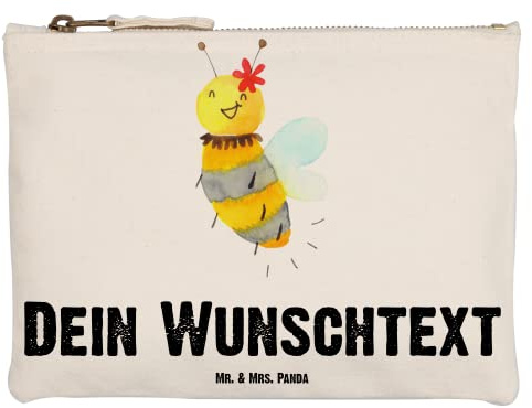 Mr. & Mrs. Panda Waschtasche mit Namen Biene Blume Größe M - Personalisierte Geschenke, Federmappe personalisiert, Kulturtasche, Kulturbeutel personalisierbar, Kosmetiktasche, Schminktasche