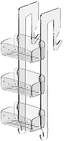 Astroplastic PlexiShower - Mensola doccia da appendere in plexiglass trasparente | Portasapone, porta shampoo, oggetti, accappatoi | NO Viti (3 Vaschette | H cm 81 x Prof. 12, Largh. vaschette cm 36)