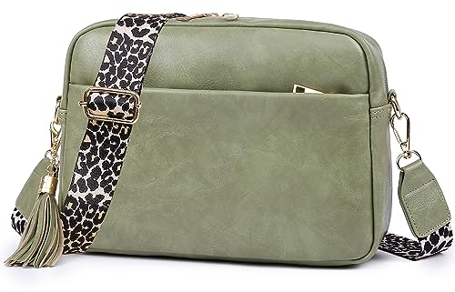 VOTNTUT Damen Handy Umhängetasche Breiter Gurt, PU Leder Crossbody Bag Damen Handytasche zum Umhängen Bauchtasche Damen Crossbody Umhängen mit Breitem Schultergurt - Grün