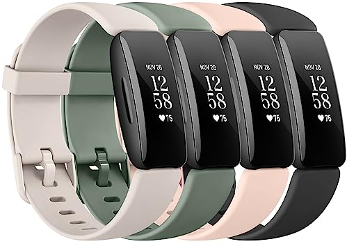 Vancle 4Pack für Fitbit Inspire 2 Armband Damen Herren,Silikon Sport Ersatzarmbänder Uhrenarmband für Fitbit Inspire 2(Schwarz/Starlight/Avocadogrün/Rosa)