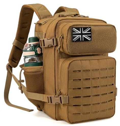 QT&QY 25L Military Tactical Backpacks For men CCW Army Laser cut Molle Daypack small EDC Bug Out Bag Gym Rucksack With Dual Cup Holders medical Rucksack Khaki