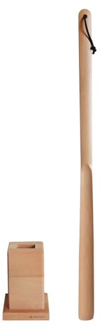 JOJOBLUNT Langer Schuhlöffel mit Ständer. 70 cm langer Schuhlöffel aus Holz mit Ständer., Natürliches Holz, Shoehorn: Shoehorn stand: