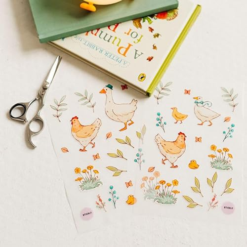Stickly Bügelbilder Bauernhof Set für Textilien, 2 Bögen DIN A5 mit Bügelvlies zum Aufbügeln | Deko, Stoffreparatur von T-Shirts Jeans Jacken | Patches Huhn, Küken, Gans, Ostern für Babys Kinder