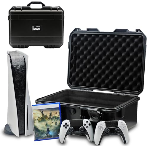 Luck&Link Tasche für PS5,Hard Shell Reisetasche Kompatibel mit Playstation 5 Konsole, Controllern, PS5 Tragetasche Schaumstoff für Standard und Digital Editions(Black, for PS5 (2020))