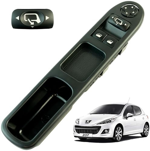 Bouton leve vitre compatible pour Peugeot 207 (2006-2014) commande lève-vitre avant gauche (conducteur) AVEC rétroviseurs rabattables 6554QA 9654859677