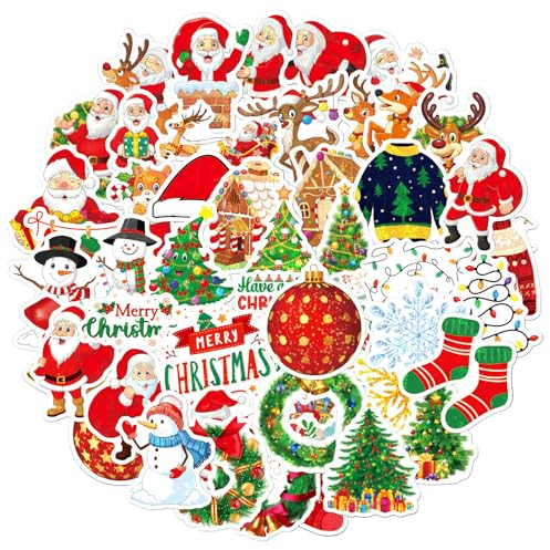 SEGXN 50PCS Christmas Stickers,Holographic Shiny Christmas Decorations Stickers,Used for Scrapbooks,Laptops,Cars,Water Bottles,Skateboards,Gift Wrap and Christmas Party Decorations(Christmas C)