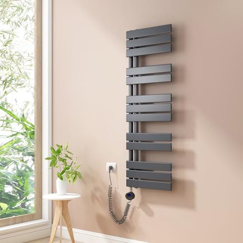 Heilmetz Scaldasalviette Elettrico Bagno 1176x400mm, Termoarredo Bagno con Termostato Digitale, Termosifone Elettrico con Element Riscaldante, Controllo Della Temperatura, Radiatore da Parete Vertical