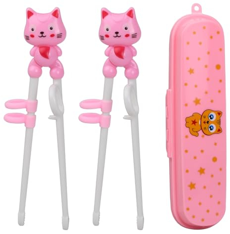 Bezavea Reusable Learning Chopsticks, 2 Pairs Training Chopsticks with Storage Box, Cute Kitten Appearance, for Kids, Children and Beginners
