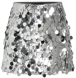 Cider Paillettenrock mit mittlerer Taille, glitzernder Rock, Party, Club, Ausgehen, Minirock für Damen, Silber, X-Klein