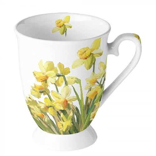 Ambiente Teetasse Kaffeetasse Henkelbecher Mug 0,25l Narzissen Blumen Fine Bone China Porzellan Frühling Sommer