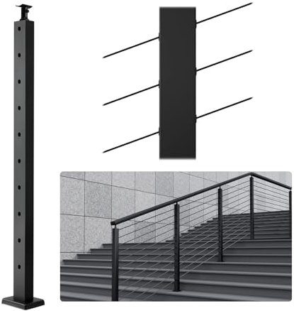 VEVOR Cable Railing Post, 36 x 1 x 2 Steel 30° Angled Hole Stair Railing Post, 10 Pre-Drilled Holes, SUS304 Stainless Steel Cable Rail Post with Horizontal and Curved Bracket, 1JZLGZHS91424HS5GV0