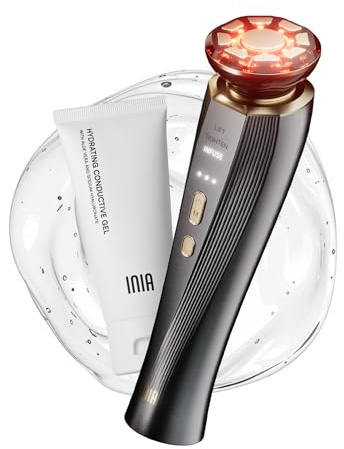 INIA 3-in-1 Red Light Therapy for Face and Neck Beauty Device for Puffiness & Skin Firming Skincare Tool (Black)
