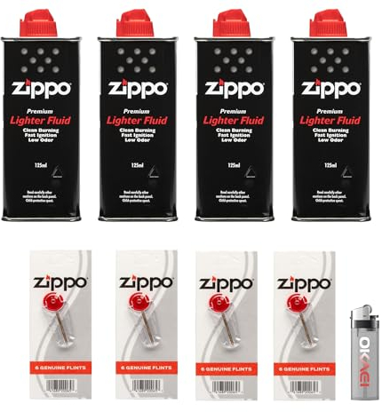 OKAEI Feuerzeug – 4 x Zippo Benzin & 4 x Feuerstein Zubehör für Sturmfeuerzeuge