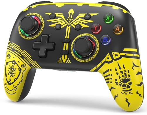 YTEAM Wireless Controller für Switch/OLED/Lite (Zelda-Themen), Bluetooth Kontroller Gamepad mit LED-Farben/Dual Vibration/Turbo/Bewegungssteuerung,Kompatibel mit PC, Android HID, Apple MFI, Steam
