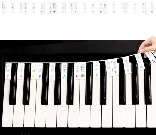SULOLI Klavier Noten Aufkleber 88 tasten,Klaviertastatur Notenetiketten,Abnehmbare Klaviertastatur,Silikon Klaviernoten für Anfänger Kinder