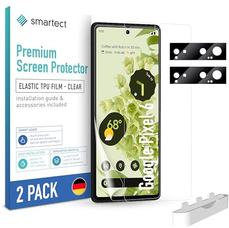smartect TPU Schutzfolie [2 + 2 Stück] kompatibel mit Google Pixel 6, DISPLAY + KAMERA, Bedeckt das ganze Display, Bildschirmschutz Blasenfrei, Displayschutzfolie Anti Fingerabdruck