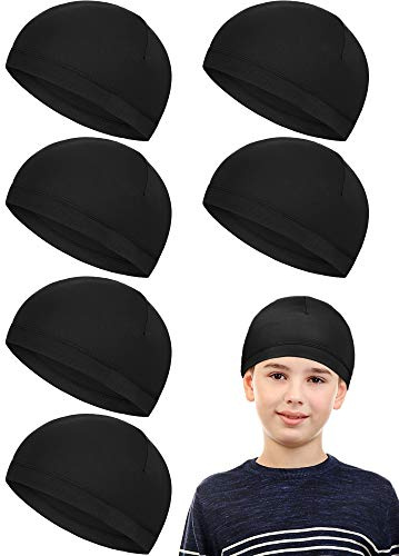 Geyoga 6 Pcs Skull Cap for Kids Helmet Liner Youth Wave Cap for Sport Football Basketball Ski Cycling Outdoor Activities(Black)