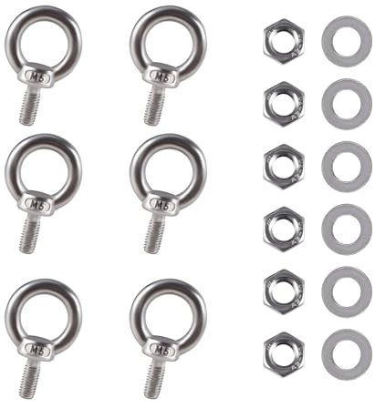 TIOMIOSEA Viti ad anello M5 x 10 mm, 6 pezzi, in acciaio inox 304, viti ad occhiello antiruggine, viti ad anello, impermeabili e antiruggine, bulloni ad occhio per il fissaggio e la sospensione