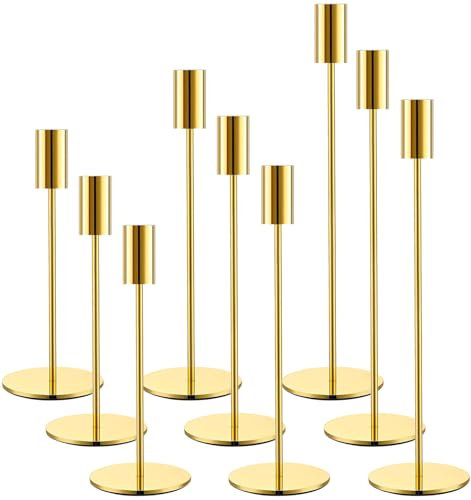 ZZXLOPEZ Bougeoir Doré, Lot de 9 Bougeoirs Détenteurs, Bougeoir Chandelier, Chandelier de Mariage, 32/27/22 cm Candélabre, Bougeoirs Porte-Bougies pour la Maison pour Les Fêtes, Mariages, Dîners