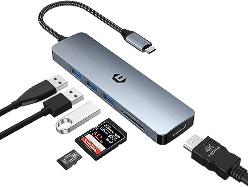 OBERSTER USB HUB, 6 in 1 USB C to USB Adapter, USB C Hub with 4K HDMI, 3 x USB 3.0, SD/TF Card Slot Designed for Windows, Linux, Chrome OS Systems and More Type C Devices