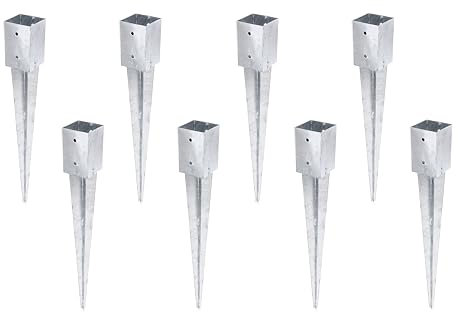 Alberts 211288 8er-Set Einschlag-Bodenhülse | für Vierkantholzpfosten | feuerverzinkt | 91 x 91 mm | Gesamtlänge 750 mm