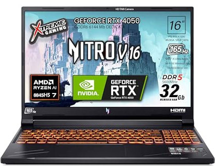 acer Nitro V16, Notebook gaming, cpu Ryzen7 8845HS, RAM 32Gb DDR5, SSD Pci 512Gb, Display 16 IPS 165Hz WUXGA 1920X1200, Svga GeForce RTX4050 6Gb, Tastiera Retroilluminata, Win 11 - Preconfigurato