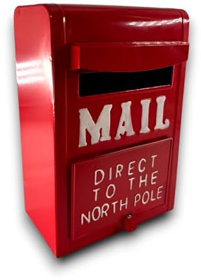 Christmas Cassetta Postale per Letterina di Babbo Natale Decorazione Natalizia in Metallo con Buca Lettere e Decorazioni Natalizie a Rilievo 24 cm da tavolo appoggio, camino albero natale