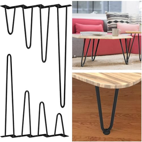 UISEBRT 4er Set Hairpin Tischbeine mit Bodenschoner & Schrauben, tischbeine Metall 2-Stange, Haarnadel-Tischbeine für Schreibtisch Nachtständer Couchtisch, schreibtischbeine mit Grundplatte - 15 cm