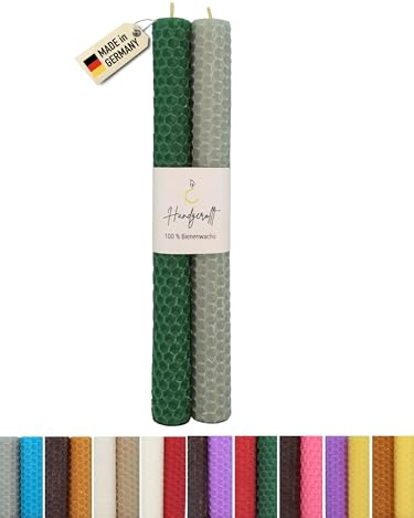 Wachsmann Bienenwachskerzen handgerollt, 100% Bienenwachs, 2er Set in vielen Farben, Made in Germany