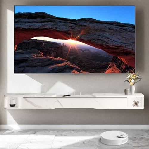 Easnuroz Meuble TV Mural en Bois Massif pour Le Salon, Meuble TV Mural Suspendu Rétractable. Centre De Divertissement Multifonctionnel Meuble TV Multi-Tailles (200cm)