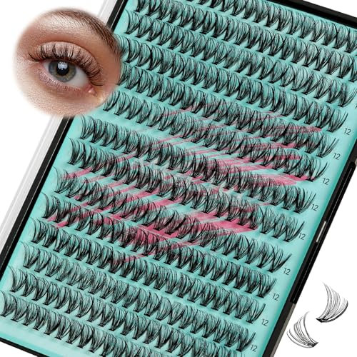 Grappes de cils Wispy 280PCS Extension de cils de grappes 30D cils individuels Extension de cils DIY Extensions de cils de grappes de Look naturel faux cils doux pour les débutants (12mm)