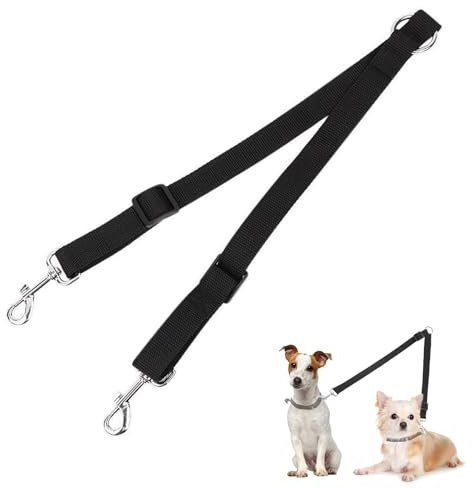 Adjustable Double Dog Lead, Pet Trainer Dual Dog Lead for Walking 2 Dogs No Tangle Splitter with 360°Rotation Chrome Hooks 30-50cm Twin Pets Leash Shock Absorb Perfect for Small Medium Dogs (Black)