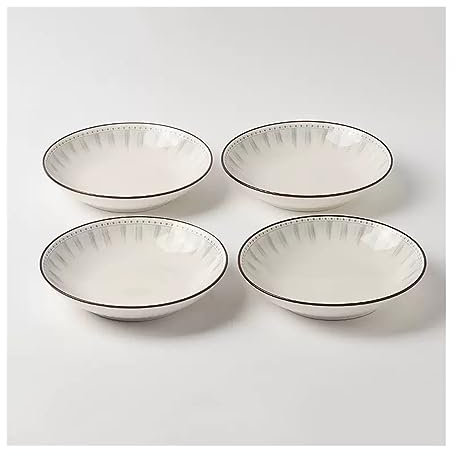 Assiettes Service de Table Assiette en céramique, assiette à salade maison, ronde blanche, cuisine Restaurant, assiette creuse Simple, assiette à soupe, assiette à Dessert 4/6 pièces Assiette(4-piece,