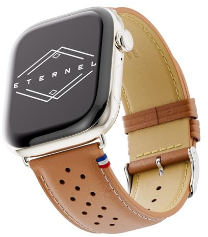 Eternel - Roadster Bracelet emblématique - Compatible toutes Apple Watch - 41/42mm - Fait main en France - Tannage végétal - Gold - Adaptateurs acier inoxydable