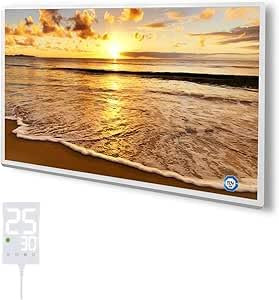 Hocosyme Infrarotheizung Bild 500 Watt, Infrarotheizung Wandmontage mit Thermostat|Wochentimer - Elektroheizung mit Überhitzungsschutz - TÜV - Strand