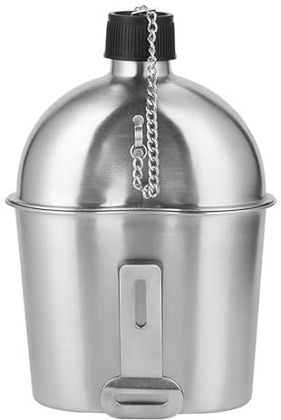 Wakects 1000ml 600ml Canteens Water Bottles, Stainless Steel Canteen Cup Set with Cover Bag, Rugged Outdoor Camping Hiking Backpacking