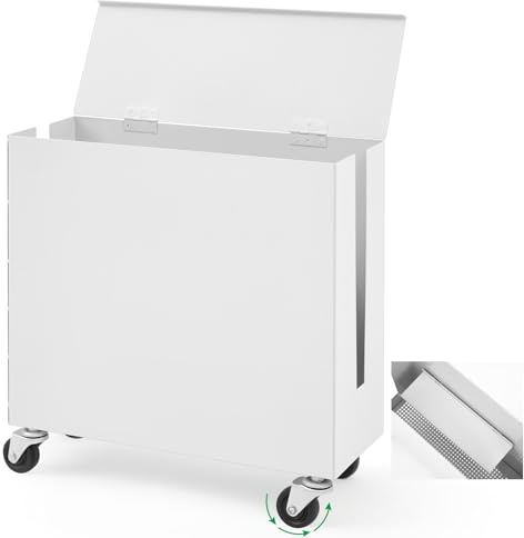 Briwooody Extra große Kabelmanagementbox aus Metall mit Lenkrollen, Weiß | Verstellbare Kabelversteckbox für Steckdosenleiste, Router, Verstecken, Überspannungsschutz, Aufbewahrungs-Organizer für Büro