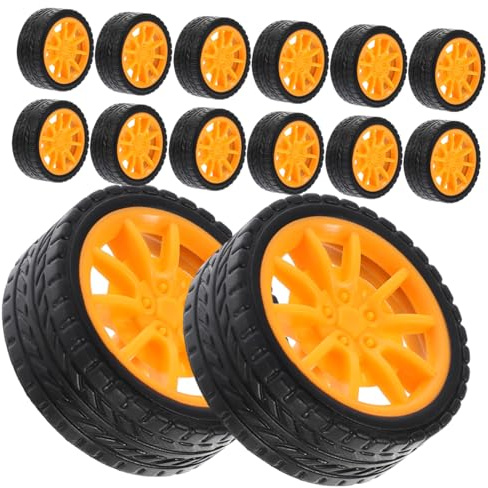 ORFOFE 20 Stück Gelbe Gummi Spielzeugräder mit 2-mm Loch für Bastelprojekte | 30 Mm Durchmesser, Geeignet für Spielzeug Lkw und Traktoren, für Kinder zum Üben der Feinmotorik