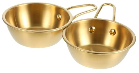 2 Stück Reisweinschale aus Edelstahl mit Griff, 320ml Gold | Koreanische Küche, Vielseitig für Reiswein und Kimchi, für Küche, Reisen, Gastronomie