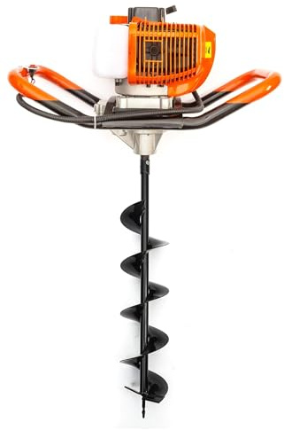 Earth Auger 52cc Petrol 2 Stroke Engine Post Hole Borer Digger & Choice of 4 Drill Bits Attachments 100mm / 150mm / 200mm / 300mm for Planting Digging (52cc Engine & 15cm Drill Bit)