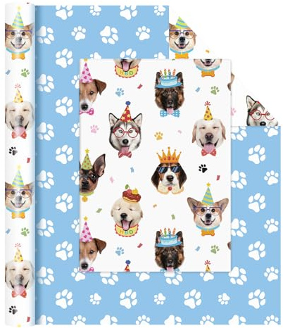 WERNNSAI 1 Rolle Hunde Geschenkpapier 10m x 43cm Pfotenabdruck | Hunde Geburtstagsparty Dekoration, Dackel Pfoten Geschenkverpackung für Kinder