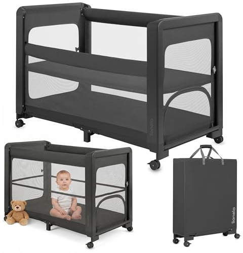 Lionelo Patty 5-in-1 Reisebett & Beistellbett mit Matratze | Faltbares Kinder-/Babyreisebett mit Tragetasche & Rollen, Laufstall - Ideal von Geburt bis 15 kg