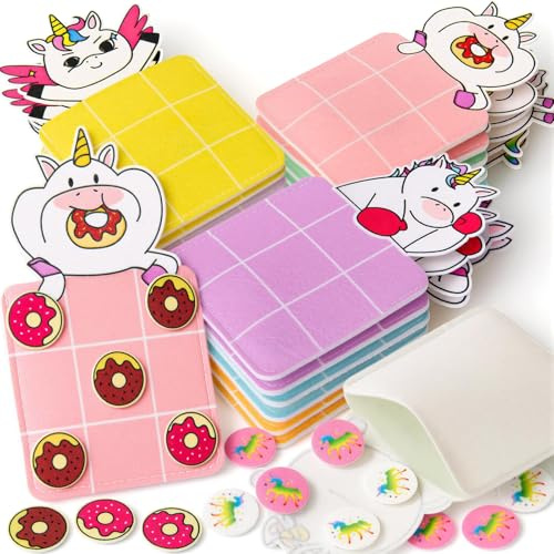 Toyssa 16 Pezzi Tic Tac Toe Gadget Compleanno Bambini, Regalini Fine Festa Compleanno per Bambini, Gadget Tris Pignatta Bambino Bambina (Unicorno)