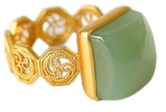 Silber eingelegter natürlicher Hetian-Chalcedon-geometrischer Ring, chinesischer Retro-einzigartiger Sand-Gold-Handwerksmuster-Damenschmuck (Edelsteinfarbe: Grün, Größe veränderbar)