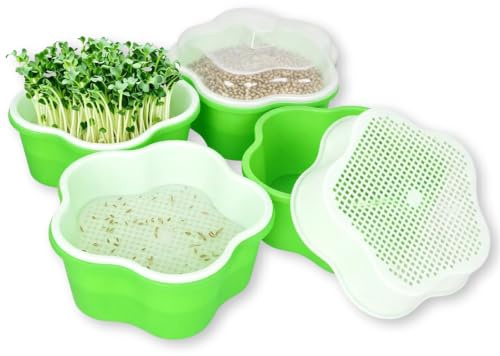 4 Set Bandejas sin Tierra Semilleros de Germinacion para Microgreens | Germinador Hidropónico Reutilizable de plástico sin BPA, Hierba gatera, Brotes de soja, Bandejas de cultivo de Microgreens