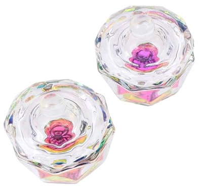 JOINPAYA 2 Pcs Bol en Verre Octogonal avec Couvercle pour Manucure, Accessoire Nail Art Pratique pour Ongles Naturels et Acryliques, Usage Professionnel en Salon