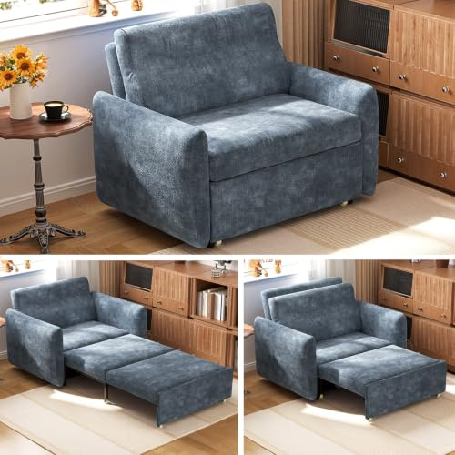 Guyii Ausziehbares Schlafsofa 1-Sitzer, Sofa Bett mit Rollfunktion, Platzsparendes Einzelsofa, Stoff Couch mit Schlaffunktion für Wohnzimmer, Gästezimmer, Apartment
