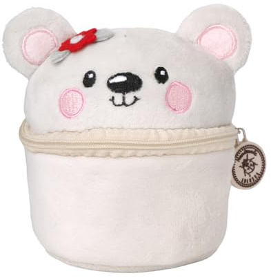 Lulubug Schmuckkästchen Klein Plüsch - 'Bär Marzy' | Reißverschluss & Karabinerhaken zum Befestigen an Taschen | Ideal für Reisen | 10x12x10cm | Flauschige Schmuckbox Mädchen, Jungen, Kinder