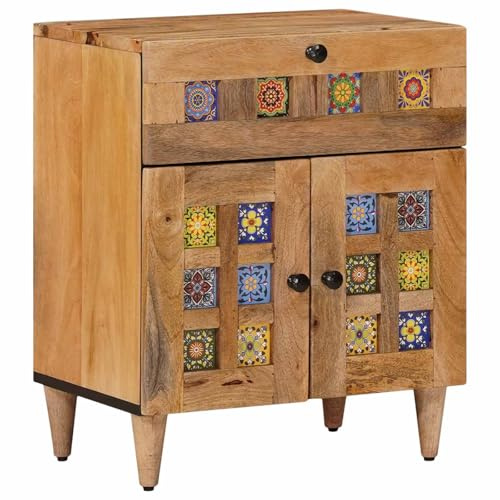 vidaXL Nachttisch Natur 50 x 33 x 60 cm Massivholz Mango, Schlafzimmer, Rechteckig, Viel Stauraum, Stilvolle Möbel, Helles Beige, Gemütliche Deko, Modernes Design, Entspannte Atmosphäre, Platz