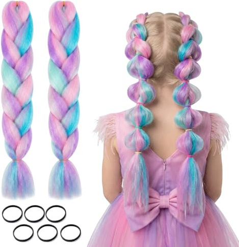 Ciocche di Capelli, dellyy 2 Pezzi di Extension a Trecce da 24, Capelli Sintetici da Intrecciare, Viola, per Trecce Box Braid (2, C, Lisci)